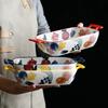 Ceramic Double-ear Baking Pan Cheese Baked Rice Plate Creative Dish Plate Home Oven Special Internet Celebrity Tableware Baking