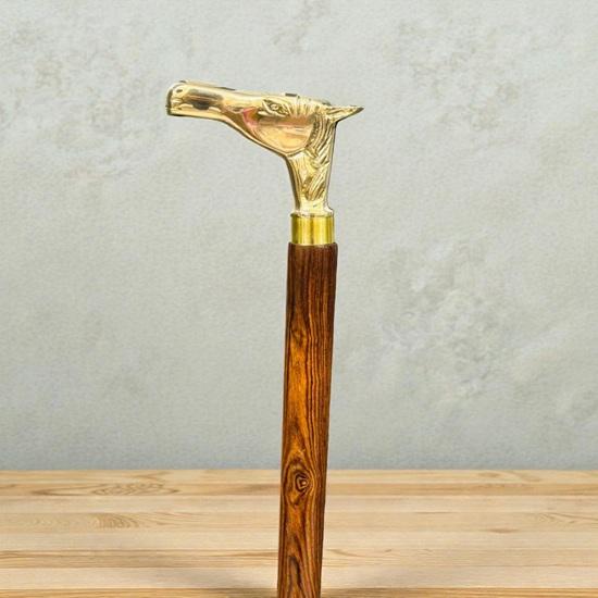 93.98 Cm Handmade Wooden Walking Stick Cane With Brass Horse Head Handle Fathers Mothers Grandfather Grandmother Wedding Anniversary Gift