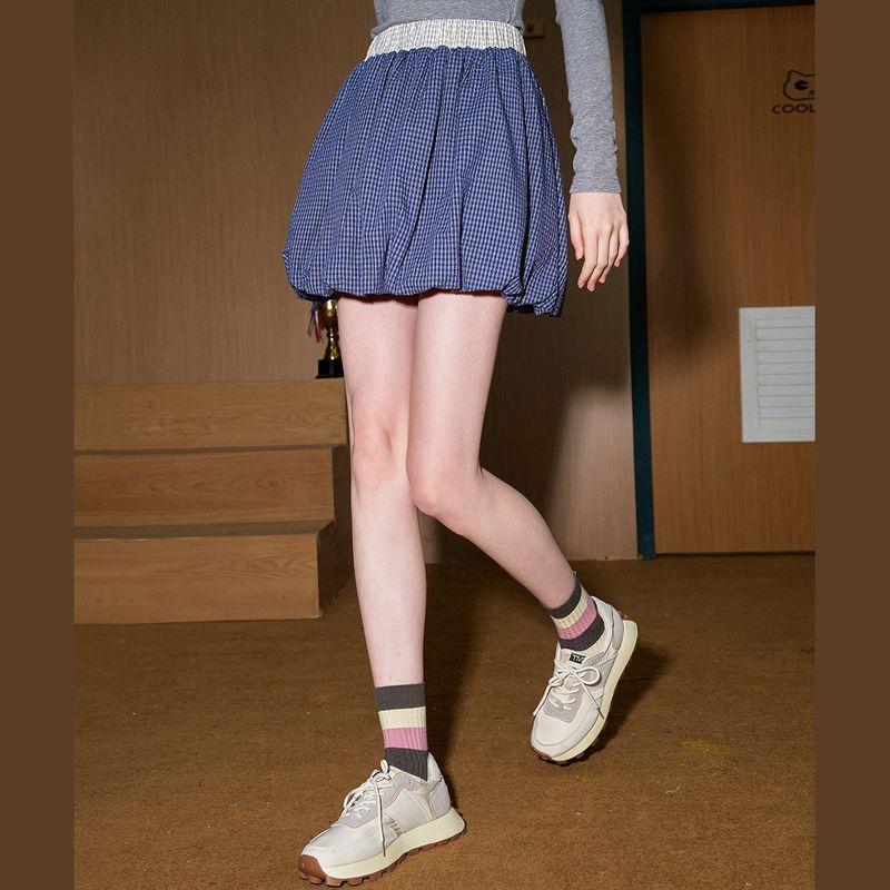 Coolhut Preppy Style Contrasting Plaid Bud Skirt High-Waisted A-Line New Skirt Short Skirt