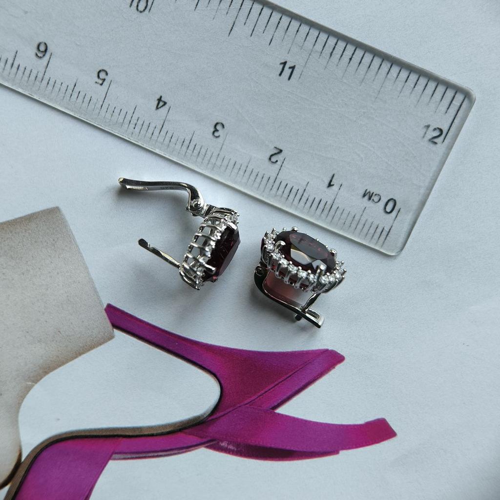 Silver Earrings with Artificial Nano Garnet, Cubic Zirconia (60002306)