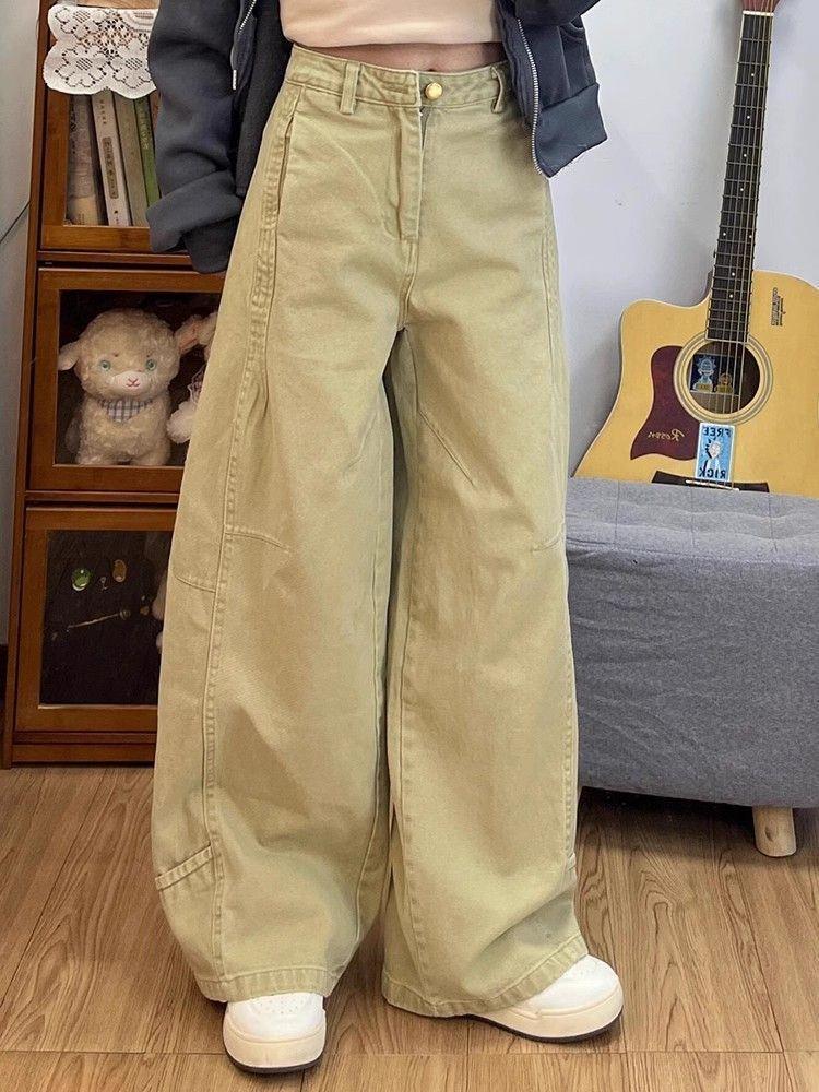 Khaki High-Waist Slim Loose Wide-Leg Women's Jeans - Spring Collection