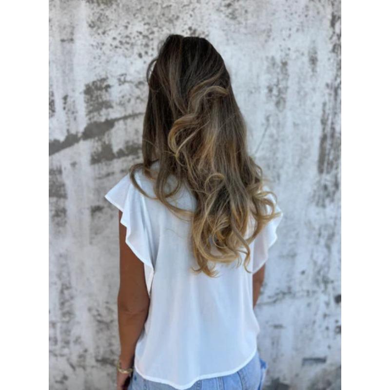 Women's Summer Style Solid Color Versatile Loose Ruffle Button Short Sleeved Shirt Women's Clothing Shirt