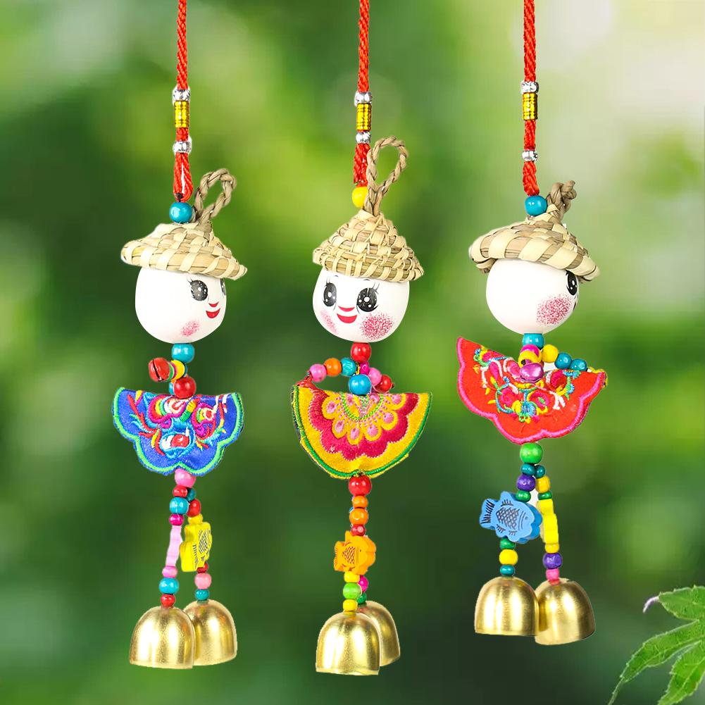 

Соломенная шляпа, вышитая в национальном стиле, колокольчики для ветра, солнечная кукла, колокольчики для сада, подвесная подвеска для автомобиля, украшение для детской комнаты в фермерском доме