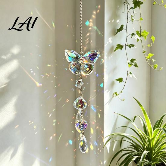 Crystal Wind Chimes for Garden Butterfly & Dragonfly Suncatcher Colorful Rainbow Maker Prism Hanging Unique Housewarming Gifts New Home Ornament,