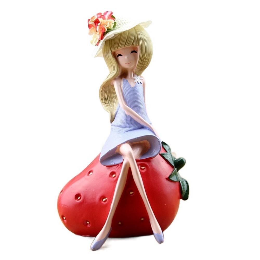 Creative Cute Fruit Girl Figurines Resin Crafts Cartoon Fruit Doll Ornaments Jelly Color Girl Car Accessories Decor Gifts