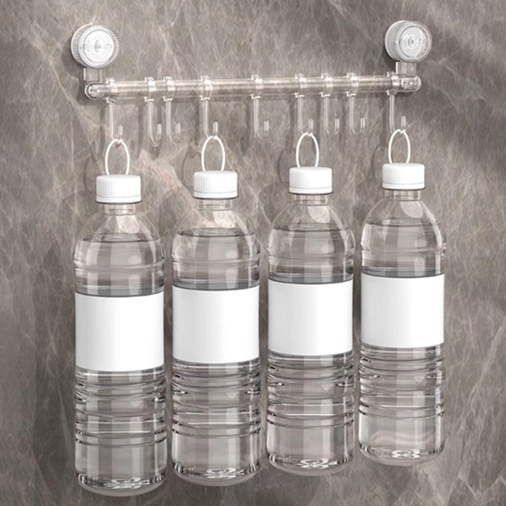 Plastic Material Suction Cup Towel Holder With Hooks Detachable Wall Mounted Towel Rack Practical Functional Shower Towel Rack