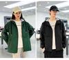 Unisex Korean-Style Hooded Windbreaker for Autumn/Spring - Casual Loose Fit, Plus Size, Ideal for Couples