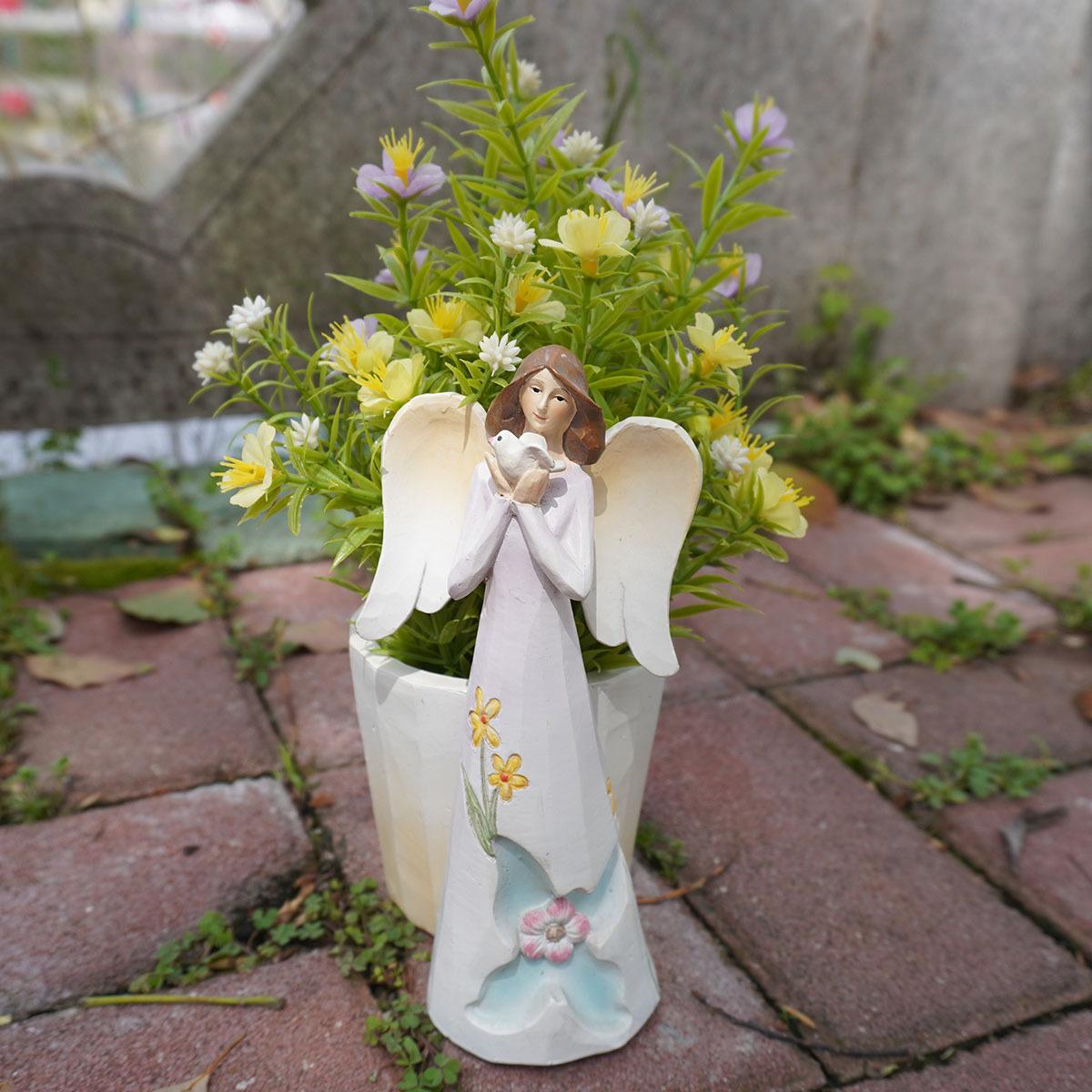 

Creative flower butterfly angel girl with flower pot resin statue suitable for home balcony outdoor garden courtyard