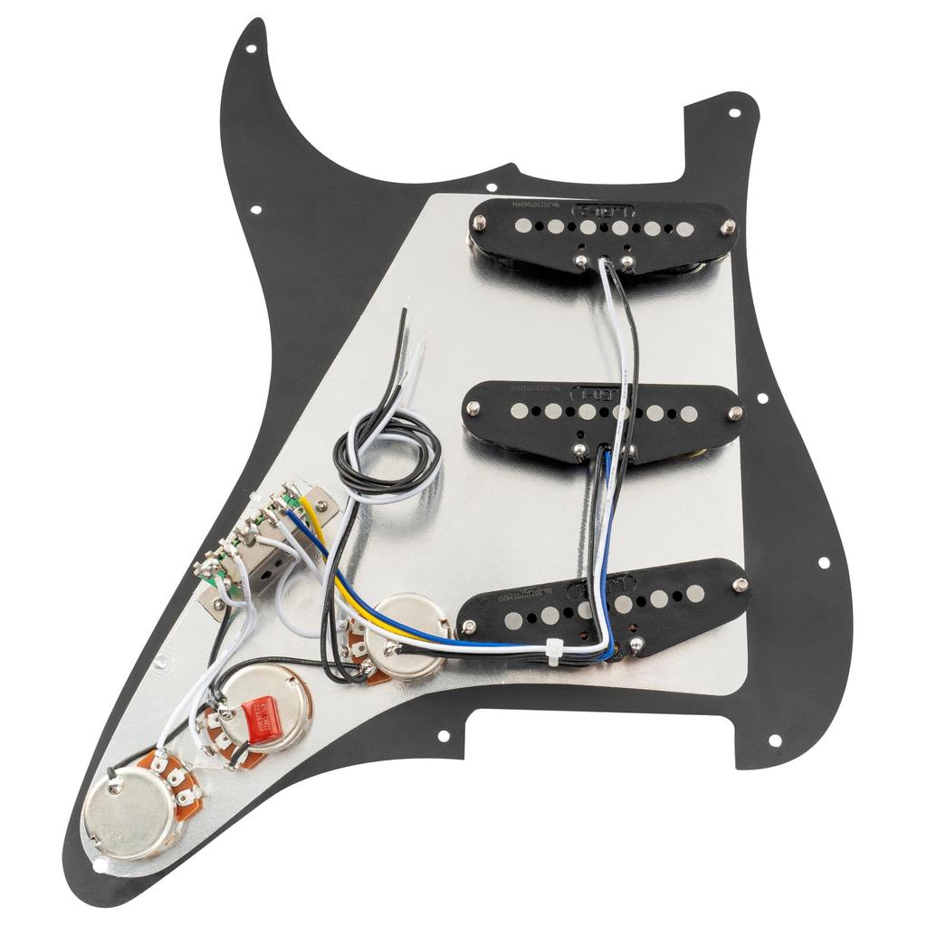 Musiclily Pro SE SSS Stratocaster Prewired Pickguard for ST Stratocaster Electric Guitars with Staggered Alnico 5 Set Single-Coil Pickups, Black,