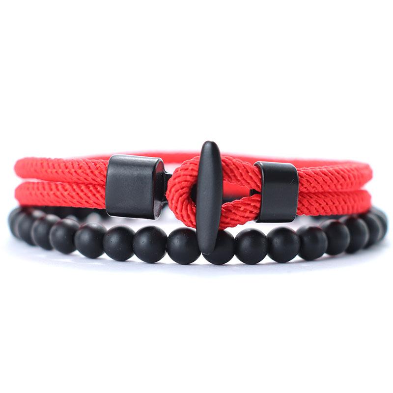 

2 шт./компл. натуральный 6 мм оникс камень мужской браслет простой миланский канат бусины модный браслет комплект мужчины женщины пара латунные украшения 19.5cm/7.7inch красный