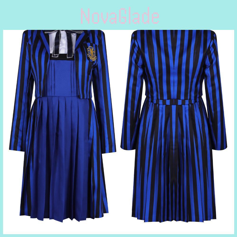 Adams Family Wednesday Student Uniform Cosplay Costume For Girls Halloween Role Play