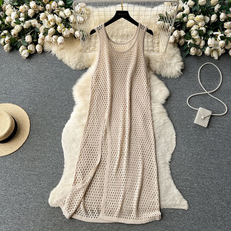 

Design Dress Summer New Arrival Loose Knitting Vest Apricot color One size