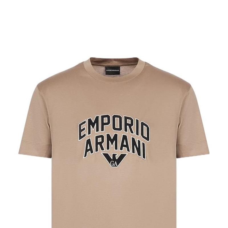 Emporio Armani Ss23 Letter Logo Embroidered Crew Neck Short Sleeve T-Shirt Men Tops Brown 3R1TBF-1JUVZ-0144