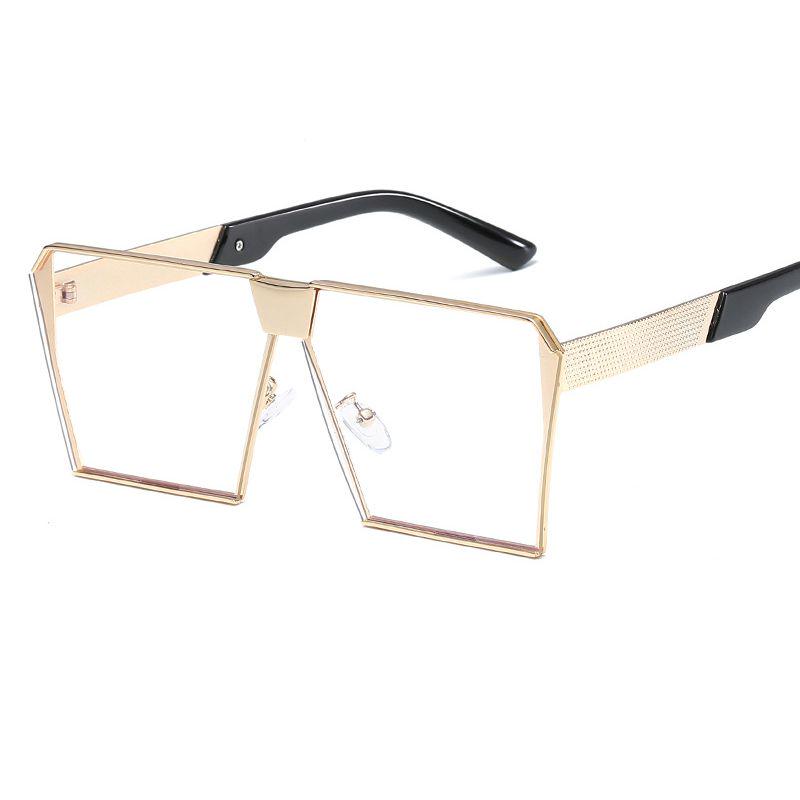 Top Oversized Flat Lens Square Sunglasses Men Women Fashion Metal Large Glasses