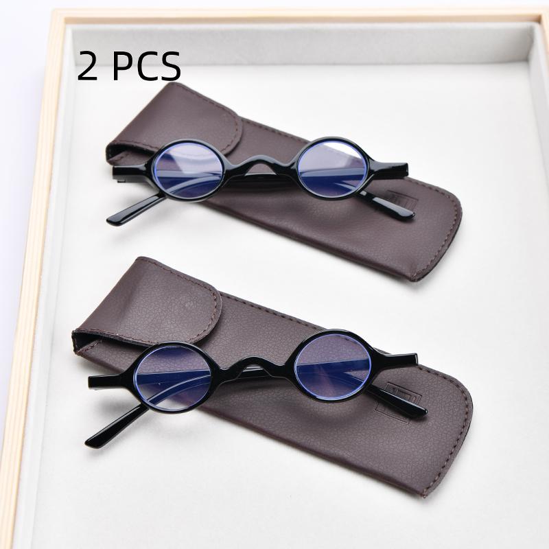1PCS Vintage Mini Reading Glasses Women Men Compact Folding Round Frame Portable Readers With Case