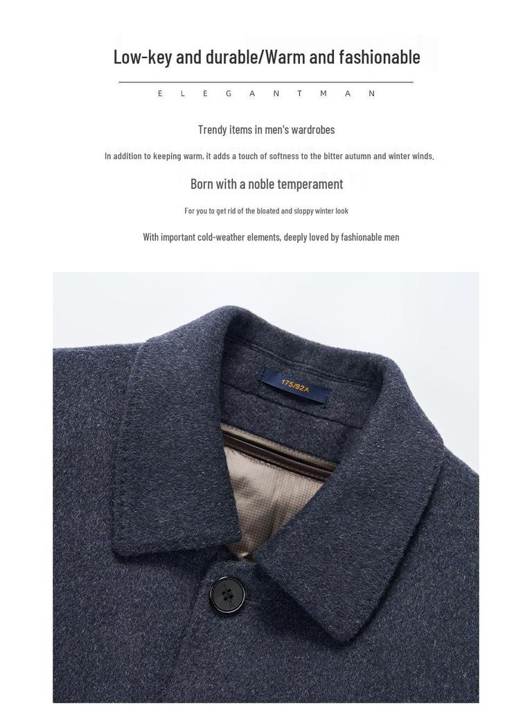 Men's Double-Faced Cashmere Overcoat with Detachable Down Lining - Business Casual Mid-Length for Middle-Aged Dads