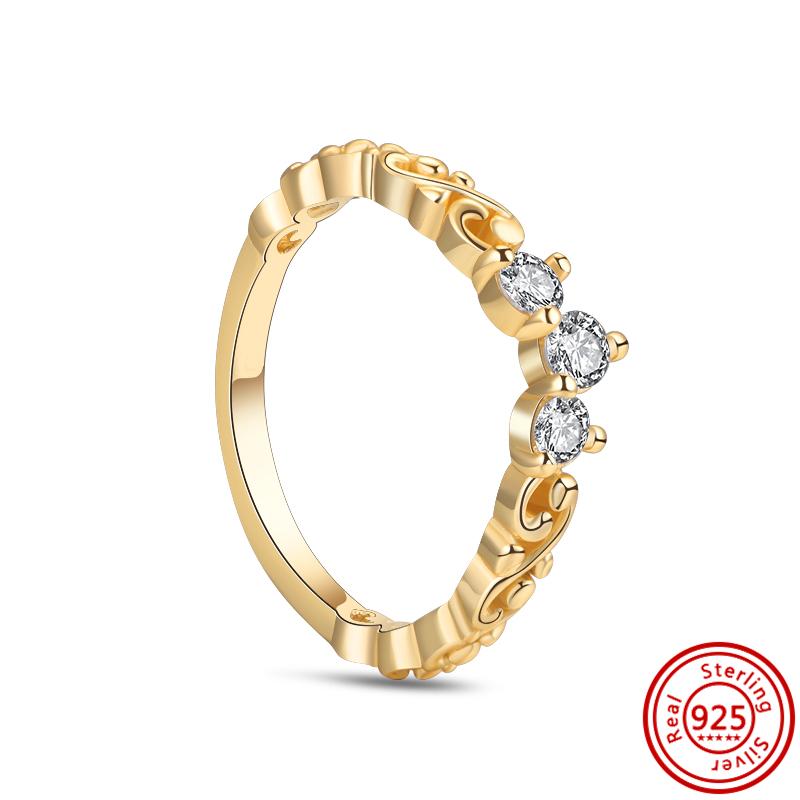 Authentic 100% 925 Sterling Silver Princess Regal Crown Heart Sparkling Zircon Luxury Circle Rings Women Wedding Jewelry