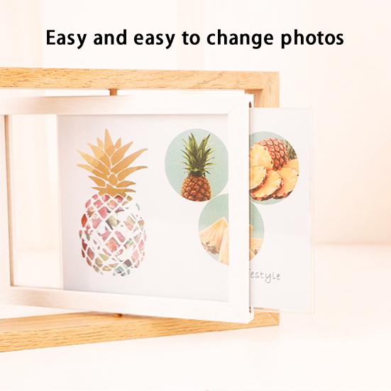 Rotating Picture Frame with Glass Cover Replaceable Exquisite Rustic Vertical/Horizontal Desktop Display Nordic Style Double Sided Photo Frame