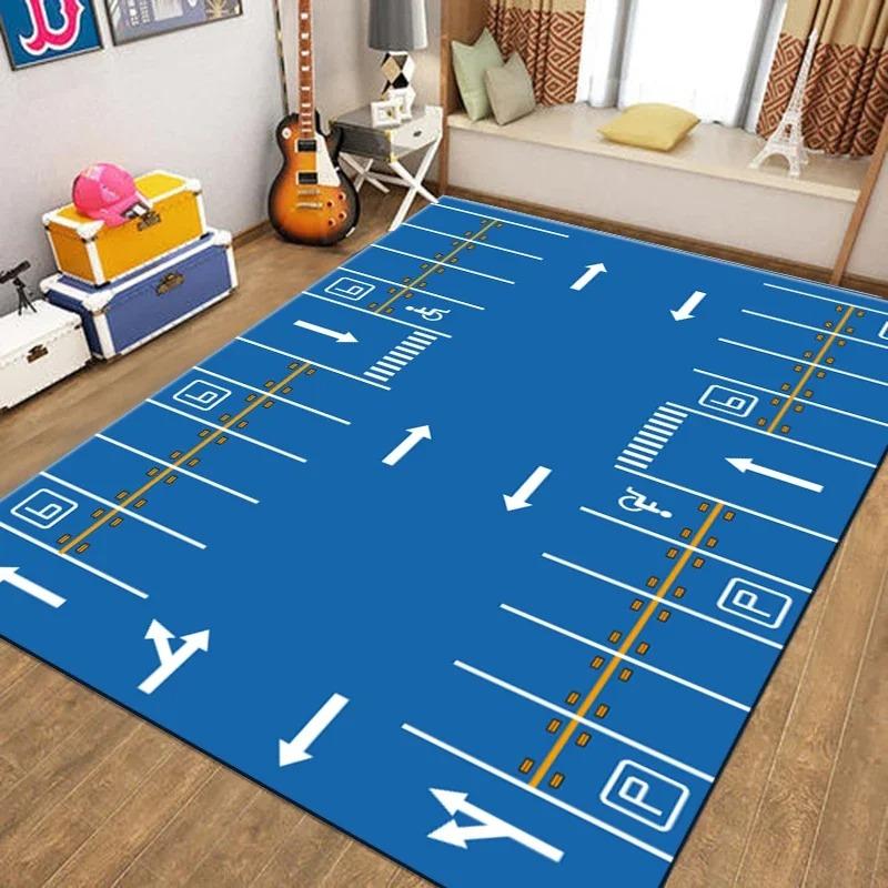 Transportation Track Crawling Mat Children's  Living Room Carpet Non-slip Machine Washable Area Rug for Kid’s Bedroom Floor Mat