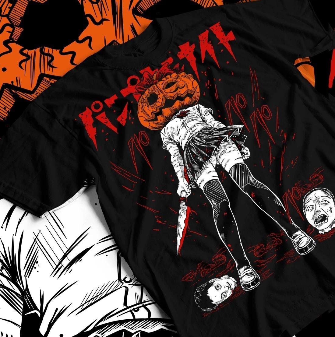 Halloween Pumpkin Night Tee, Horror Gore Shirt, Unisex Cotton T-shirt, Naoko 2XL