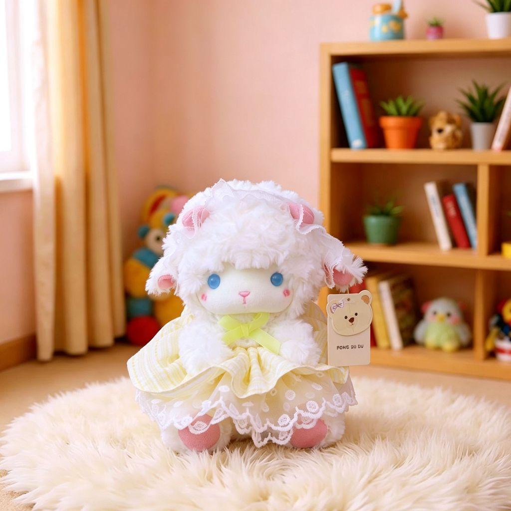 Plush Lamb Toy With Bowknot For Baby Gift And Kids Room Decor