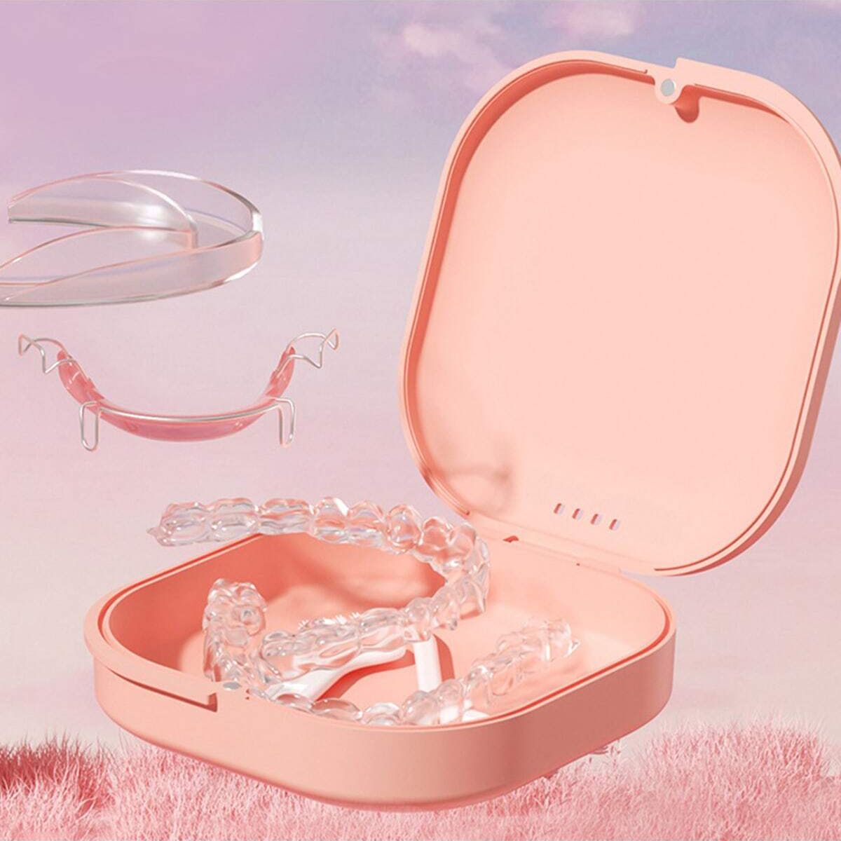 

1 шт. - Стоматологическая ортодонтия Невидимая коробка для зубных капп Ортодонтическая ретейнер-бокс Портативная портативная коробка для хранения зубных капп розовый