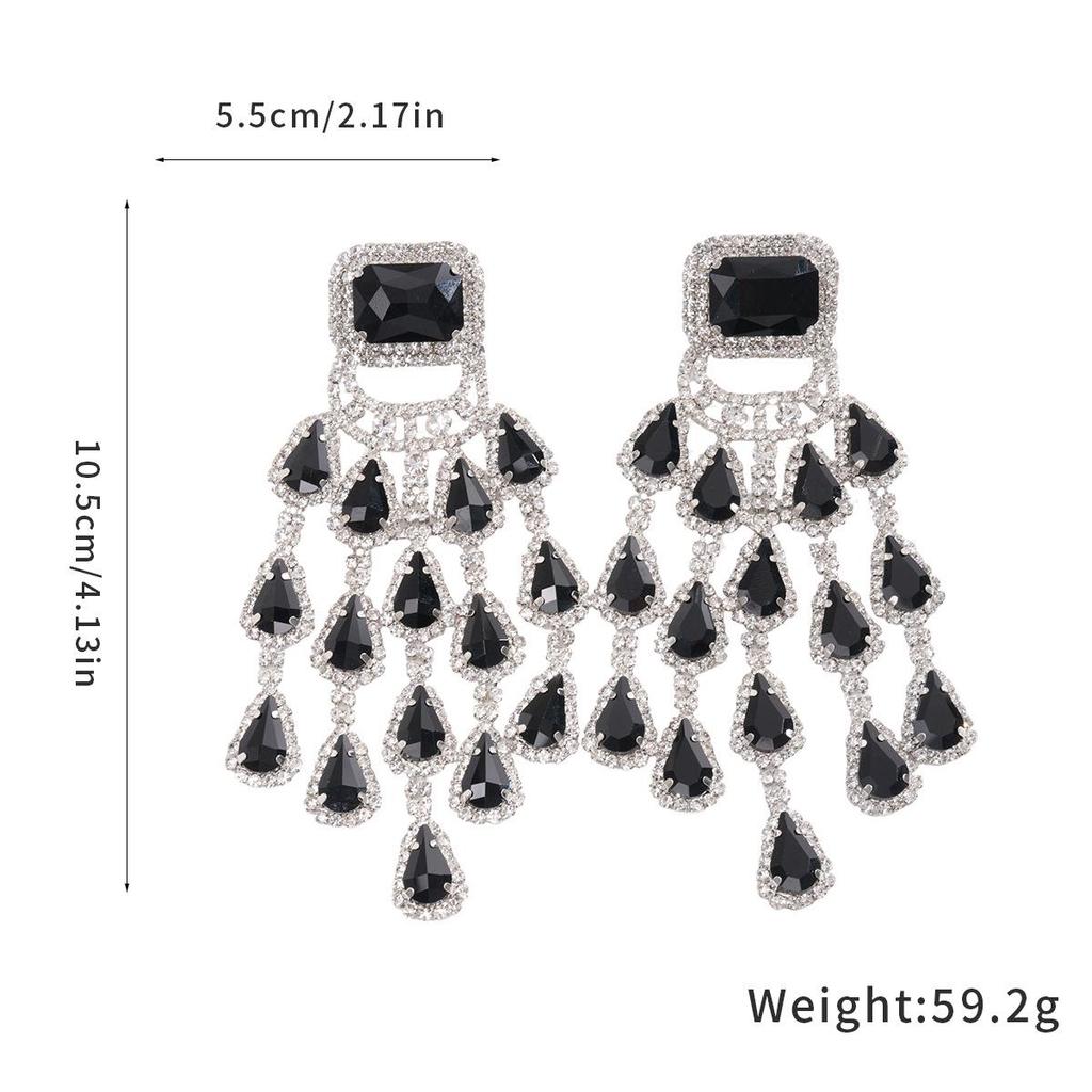 Silver Needle Luxury Rhinestone Water Drop Geometric Tassel Earrings - Exquisite & Fashionable Statement Accessories.