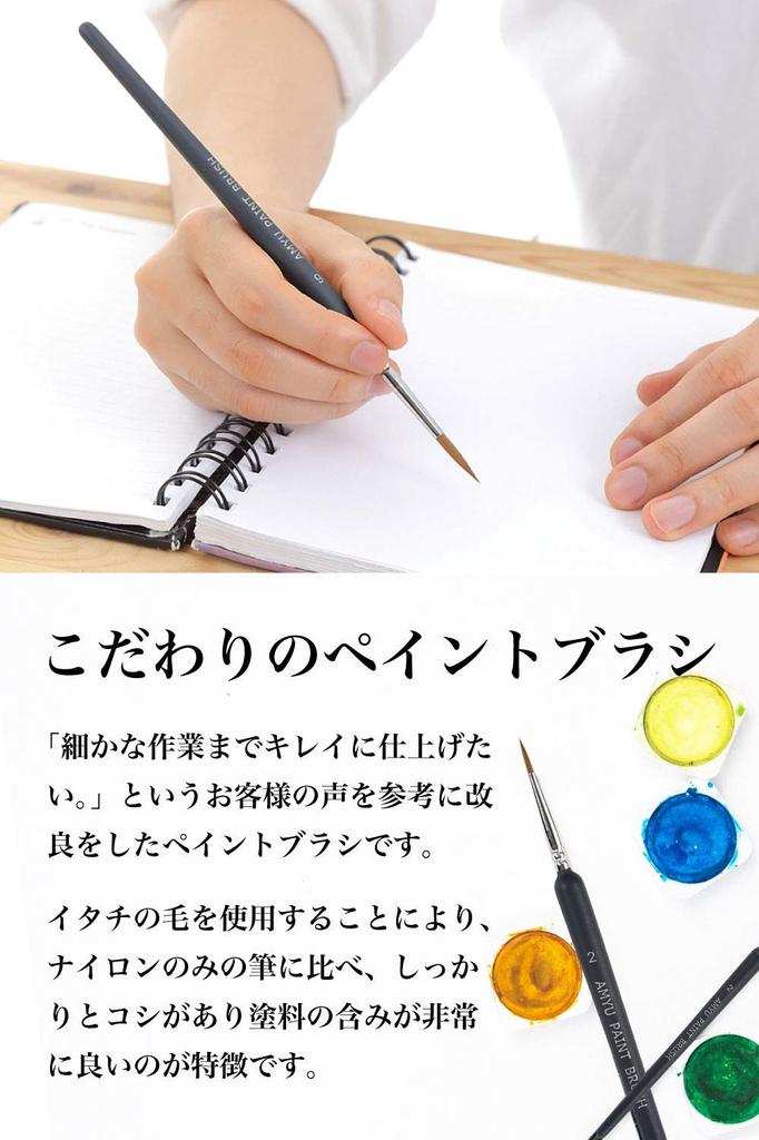 Amyu Paint for Painting Plastic Models and Set Brushes, Black, Figures, 11-Piece