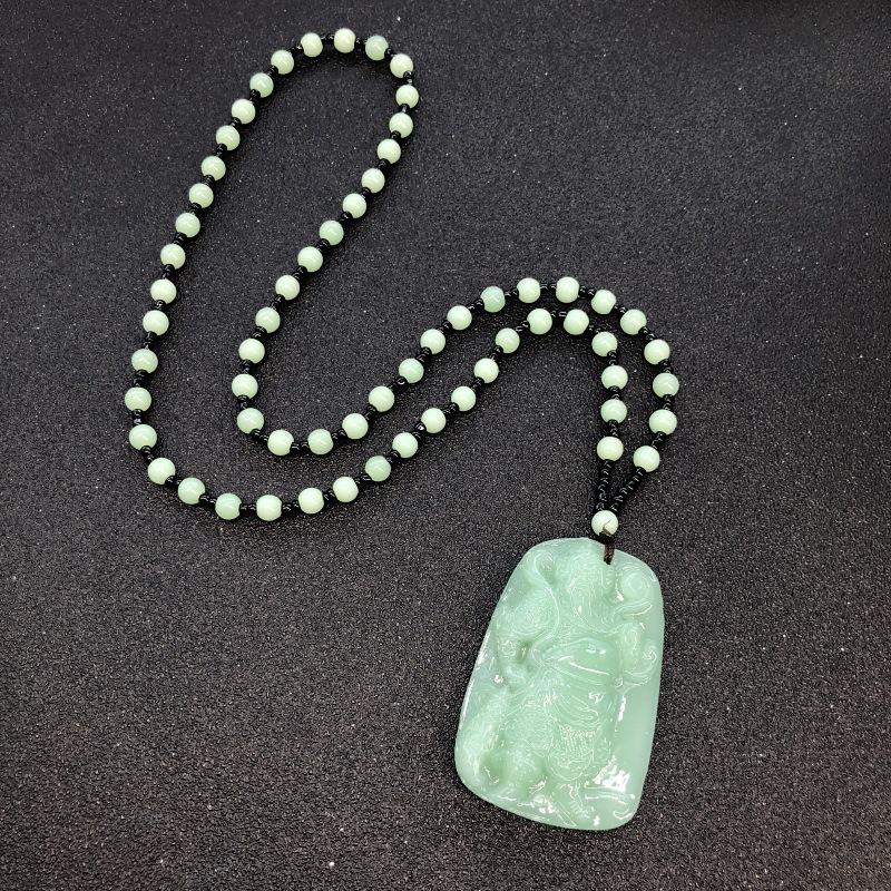 Retro eenvoudige imitatie jade lange ketting heren en dames veelzijdige trui ketting jadeiet kralen ketting hanger met sieraden
