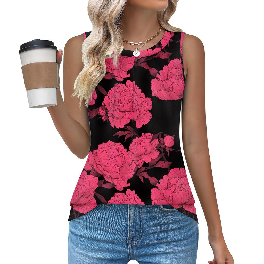 Womens Casual O Neck Loose Sleeveless Top T-shirt Summer Tank Tops For Women Tank Camisole Sleeveless Basic Tops