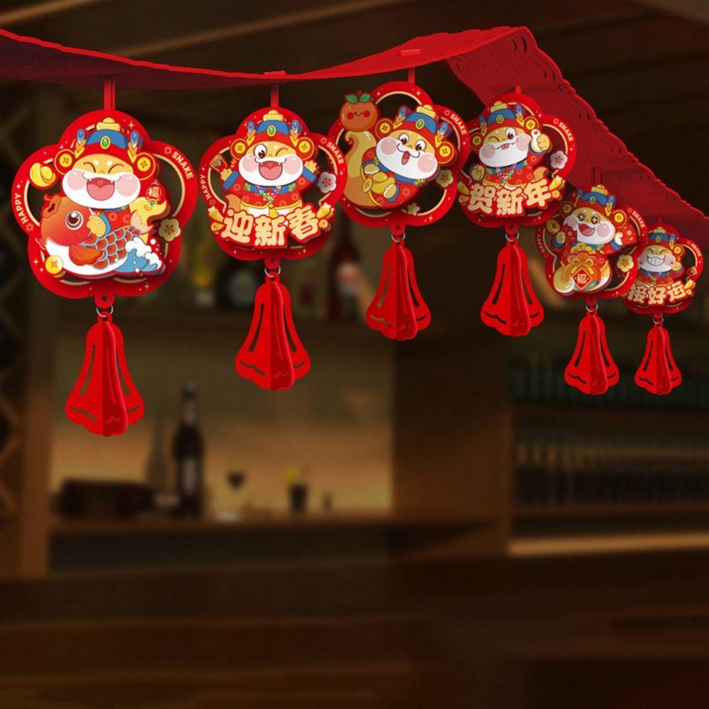 Zodiac Snake Spring Festival Banner Garland Cartoon New Year Flag Pendant  For Home Shopping Mail