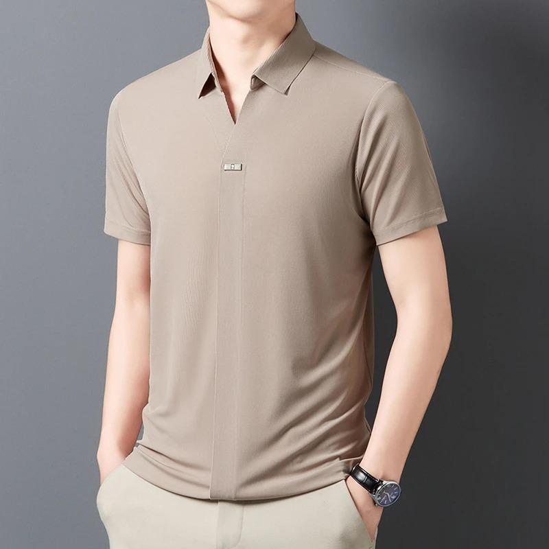 Men's Casual and Fashionable Solid Color Short Sleeved Polo Shirt Comfortable Versatile Summer T Shirt