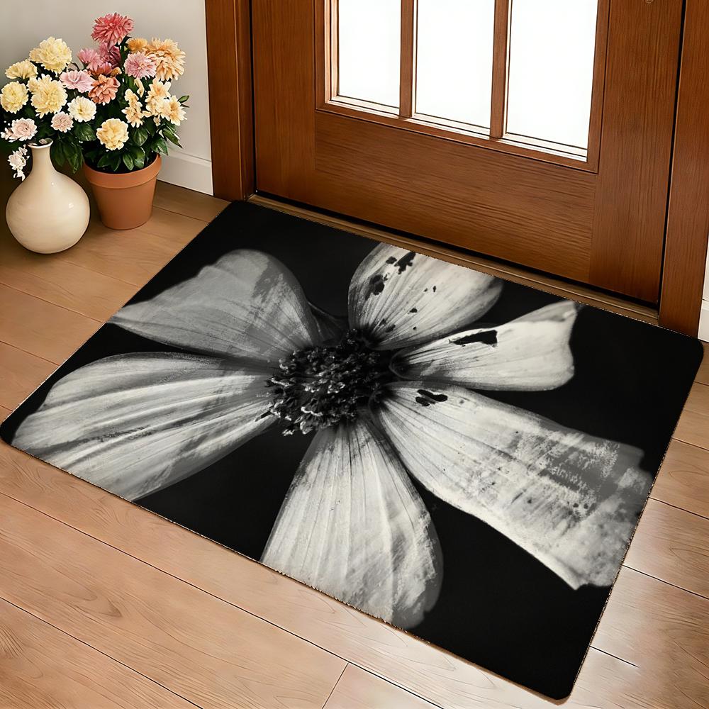 Advanced Black Flower Floor Mat Cozy Flannel Soft Thick Non-Slip Mat For Living Room Bedroom Kitchen Decor Rugs