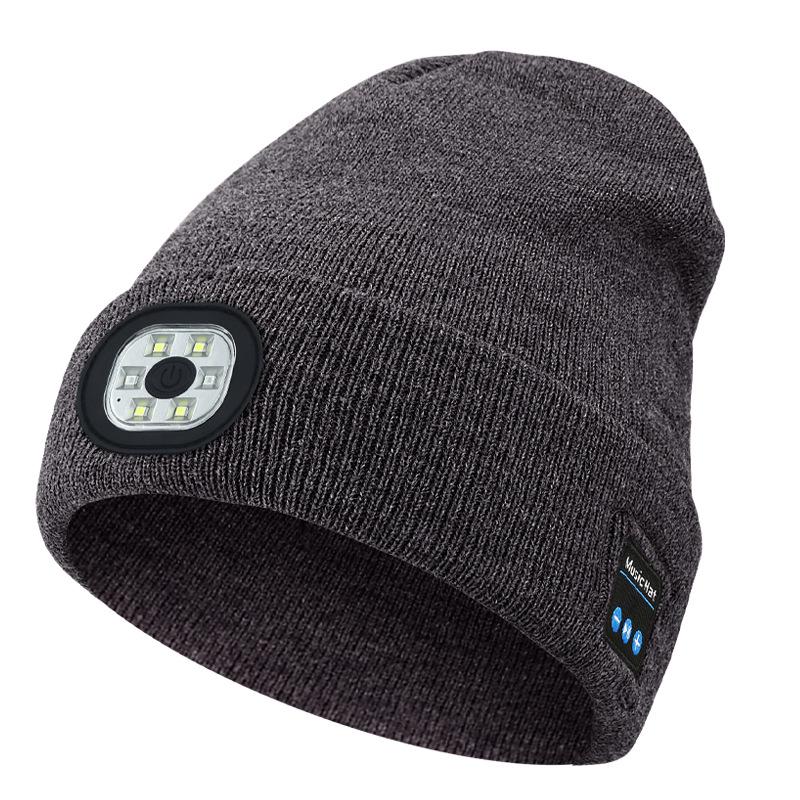 Luminous LED Headlamp Music Hat with Wireless Bluetooth Earphones for Night Running & Fishing