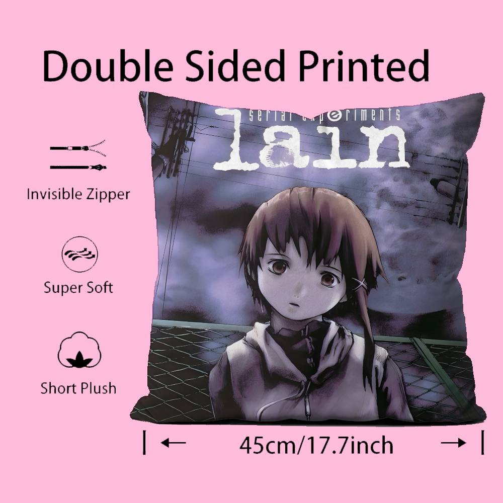 Anime E-Experiments L-Lain Pillow Case Comfort Sofa Bed Silky Elegant Invisible Zipper Custom Decorative Cushion Cover