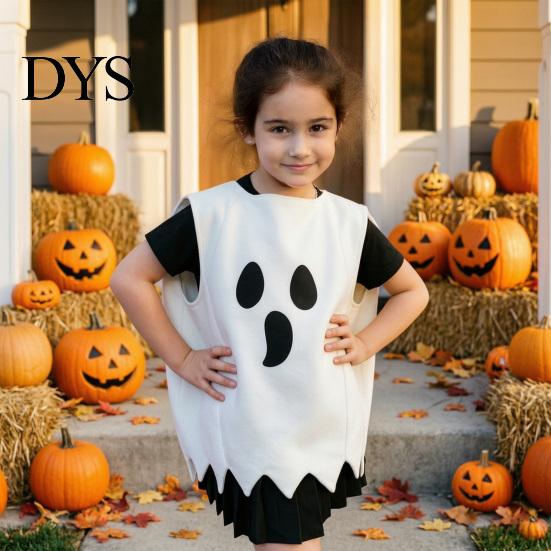 Cute White Ghost Cloak Halloween Poncho Costume for Kids Adults, Spooky Comfortable Polyester Party Outfits with Wave Edge, Outfit Fancy Dress,