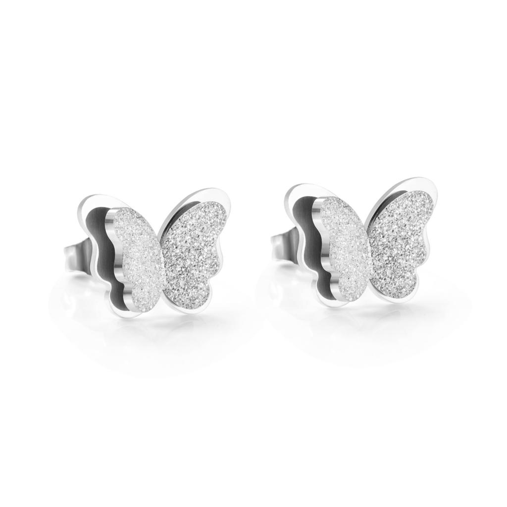 Frosted Golden Butterfly Earrings Romantic Design Butterflies Stud Earring Stainless Steel Delicate Simple Jewelry for Woman