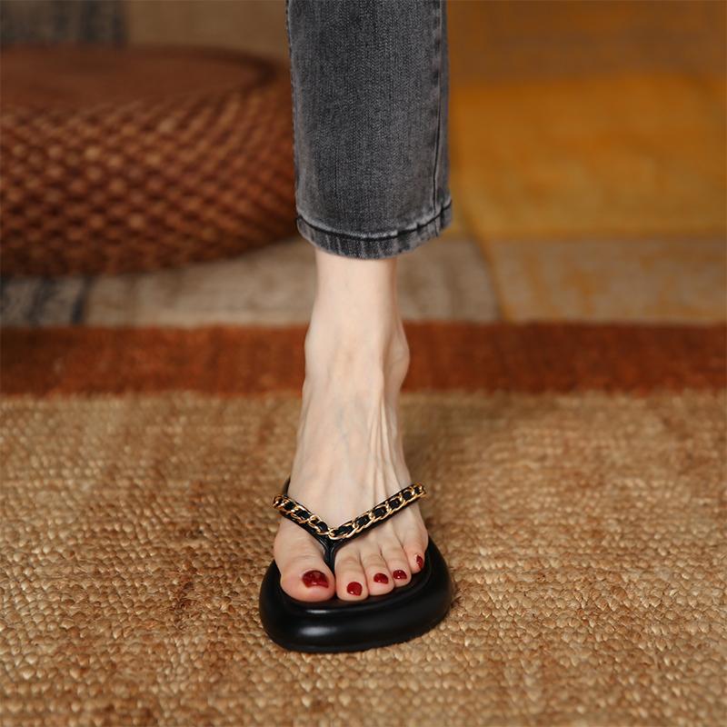 Shoes Woman Trend Ladies Shoes New Fashion Metal Chain Women's Slippers Summer Flat Casual Beach Flip Flops  Women