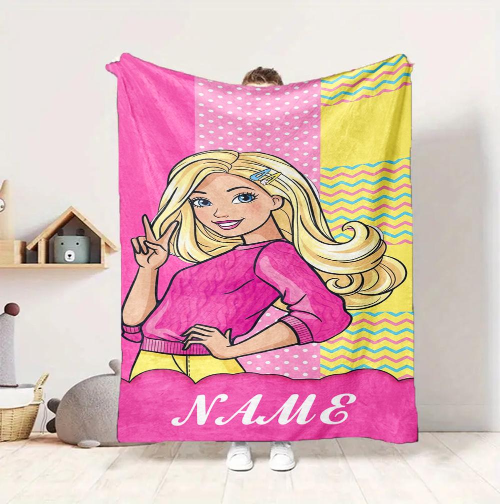 Custom Name Barbie Fashion Flannel Blanket Throw Blanket Soft Warm Sofa Bed Home Decor Unique Gift