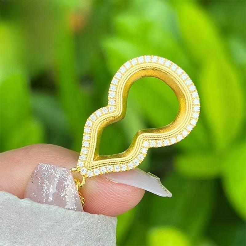 Golden Rhinestone Gourd Pendant Necklace - Luxurious Chinese-Inspired Fortune Charm for Women