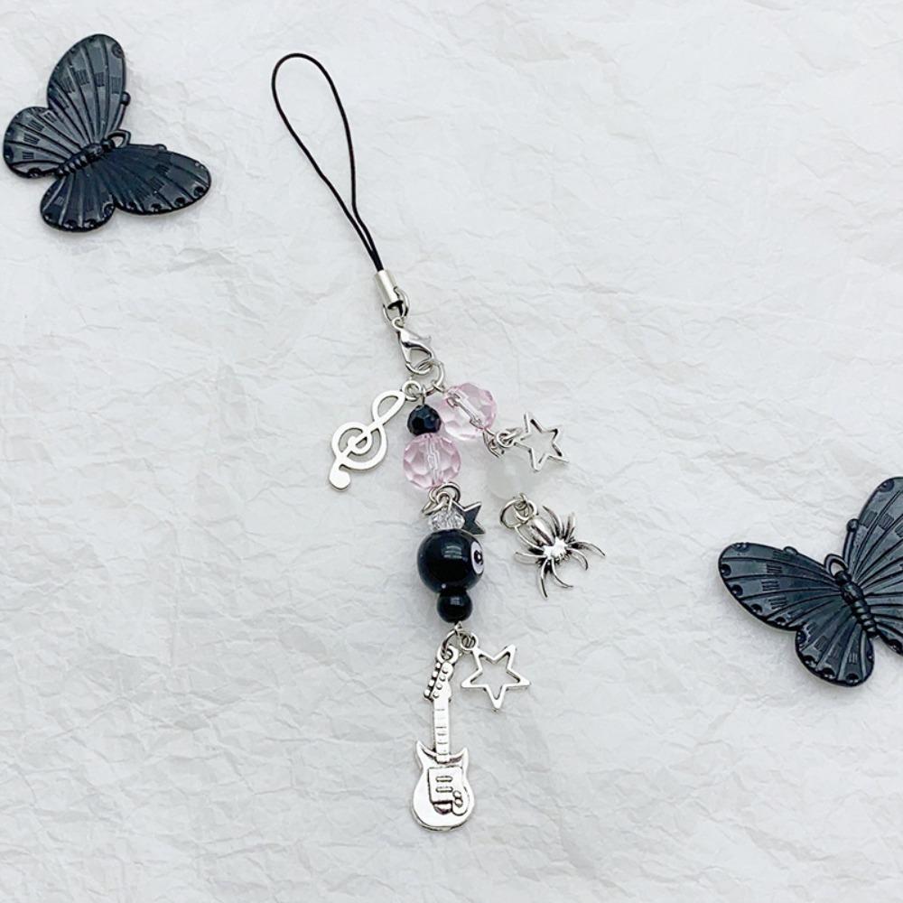 Bow Pink Guitar Phone Chain Guitar Cell Phone Strap Jewelry Gift Mobile Phone Lanyard  Phone Charm