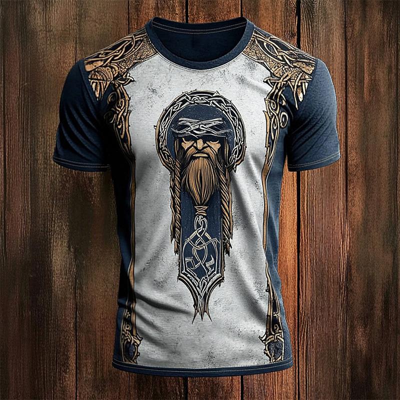 Vintage Men's Short-Sleeve T-Shirt Ethnic Print Casual Crew Neck T-Shirt Top Hip-Hop Street Style Outdoor Plus Size Tees Top Women Clothing