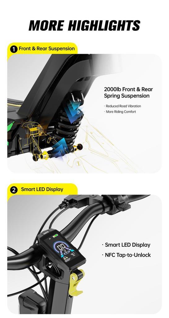 OOTD SR1 1400W Electric Scooter 48V 20Ah Long Range 10’’ Tires 50km/h Max Speed 70KM Range Adult E-Scooter