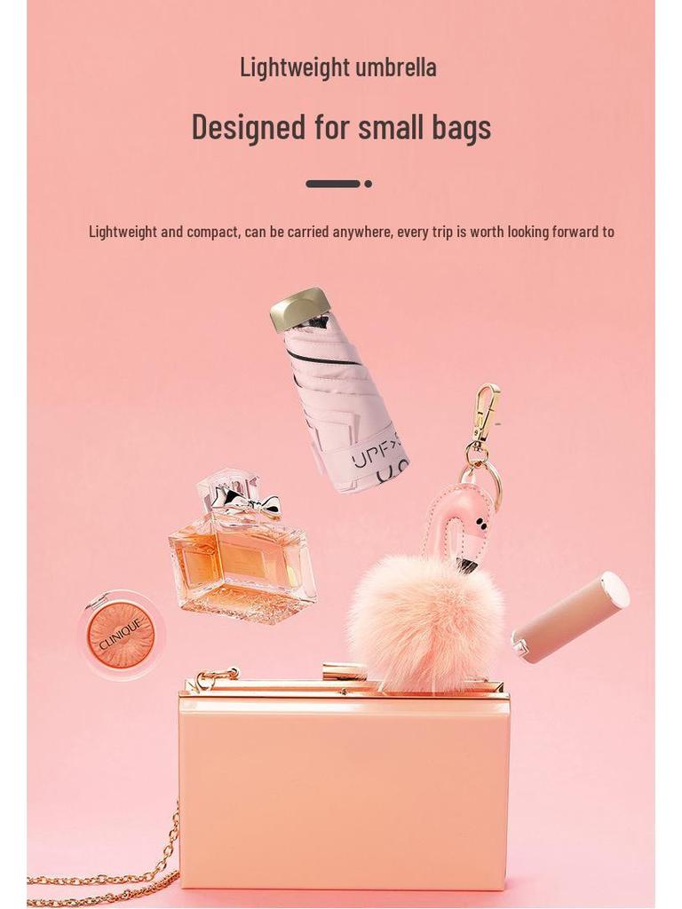 Flat Five-Fold Women's UV Protection Sunshade Umbrella: Dual-Use Mini Folding Umbrella.
