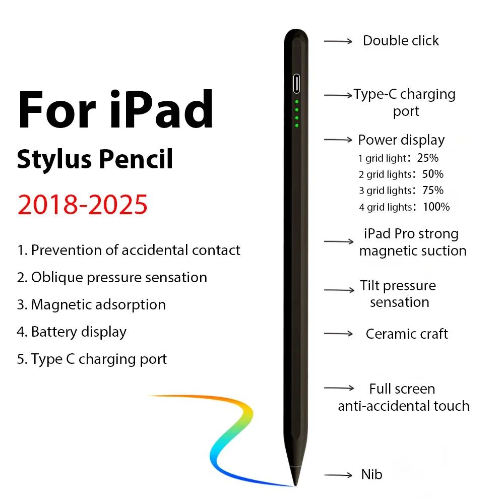 For Pencil Stylus For iPad A16 11th Air 13 5 4 M3 M2 Pro 11 12.9 M4 Pens 10 9 10th 9th Generation Mini 7 6 Touch Pen