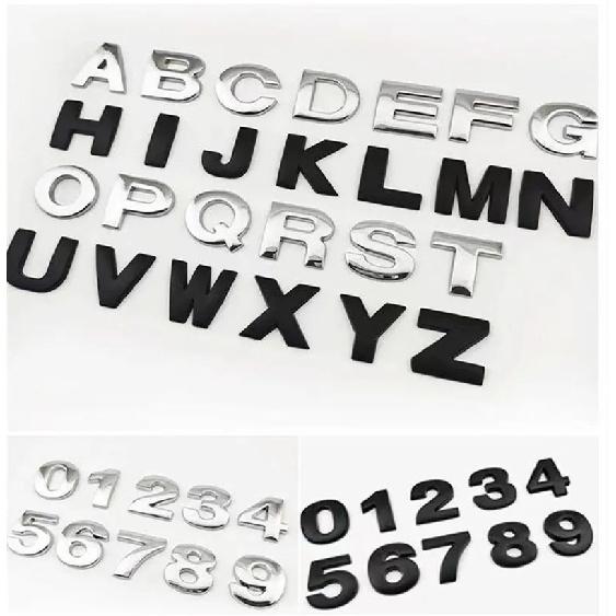 1Pcs 3D Metal 45mm 25mm DIY Letters Alphabet Emblem Numbers Chrome Labeling Car Sticker Digital Badge Accessories Motorcycle