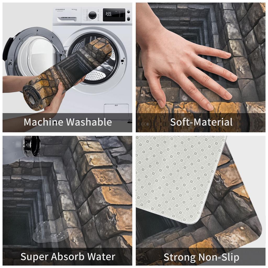 3D Visual Deep Pit Trap Doormat Anti-Slip Kitchen Bathroom Mat Garden Garage Door Floor Entrance Carpet Rug