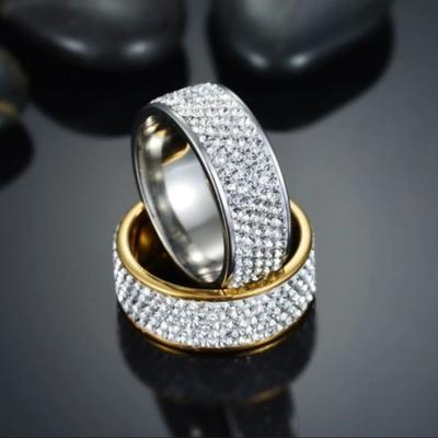 Milangirl Band 5 Rows Zircon Ring Cluster Cubic Zirconia CZ Rings for Women Engagement Wedding Stainless Steel