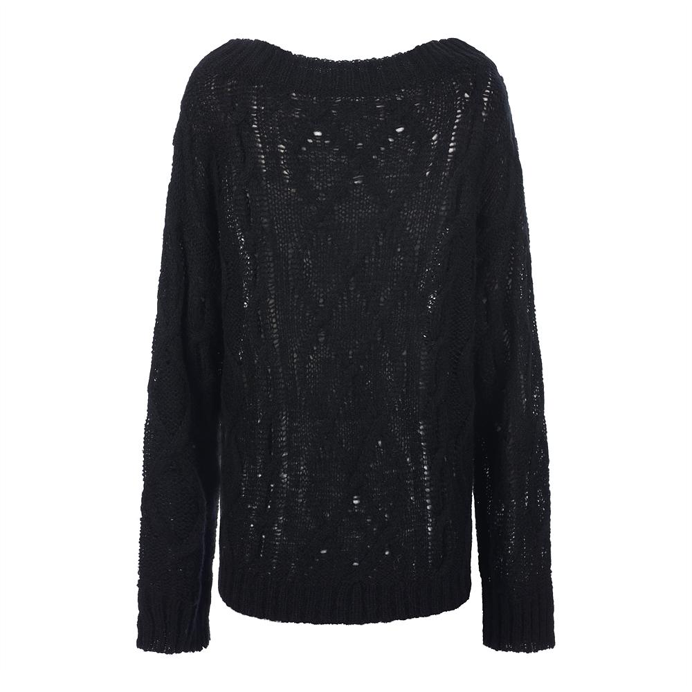 LALAFOX Boat Neck Cable Knit Black Br4Kl004