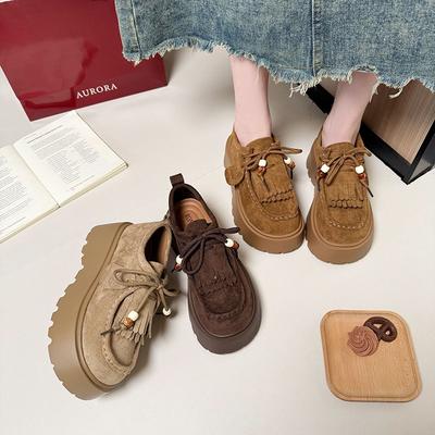 Chaussures compensées à plateforme à lacets pour femmes automne et hiver, nouvelles chaussures Doudou à grosse tête rehaussantes pour femmes